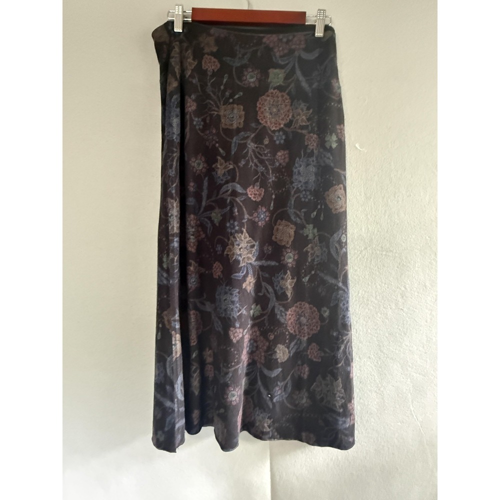 Soft Surroundings Skirt Womens XL Black Floral Velvet A-Line Stretch Long USA - Picture 2 of 12